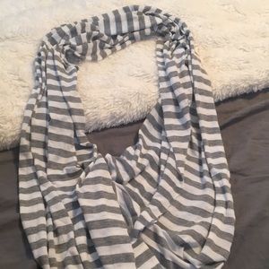 Grey and White Striped Scarf